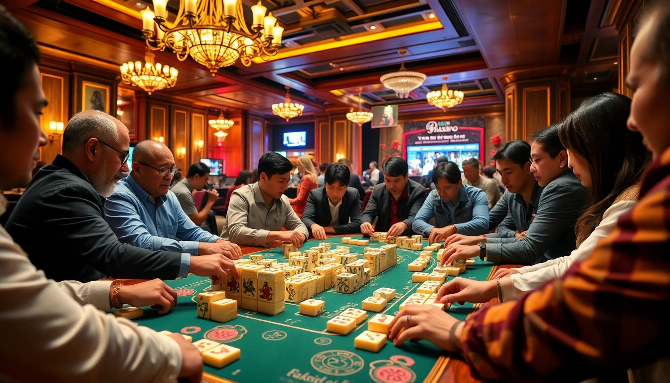 Engaging players matching tiles in link mahjong at an upscale casino.
