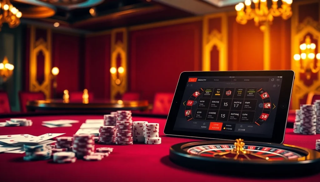 Experience thrill at https://vaoluoitv.it.com with a vibrant casino table scene showcasing poker chips and cards.