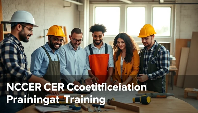 Workers engaged in skills training for nccer certification in a well-lit workshop.