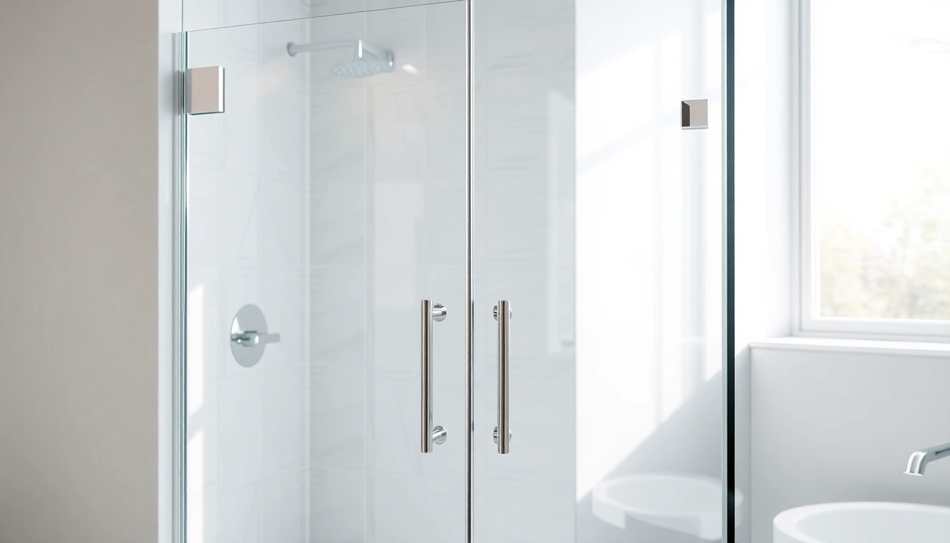 Showcase elegant shower doors with sleek design in a modern bathroom setting.