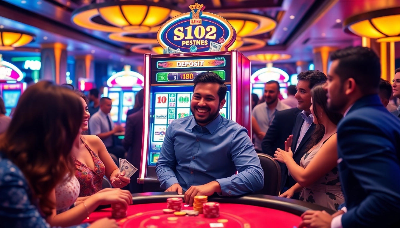 Pemain bersemangat meraih kemenangan besar dengan deposit slot 1K di mesin slot kasino yang glamor.