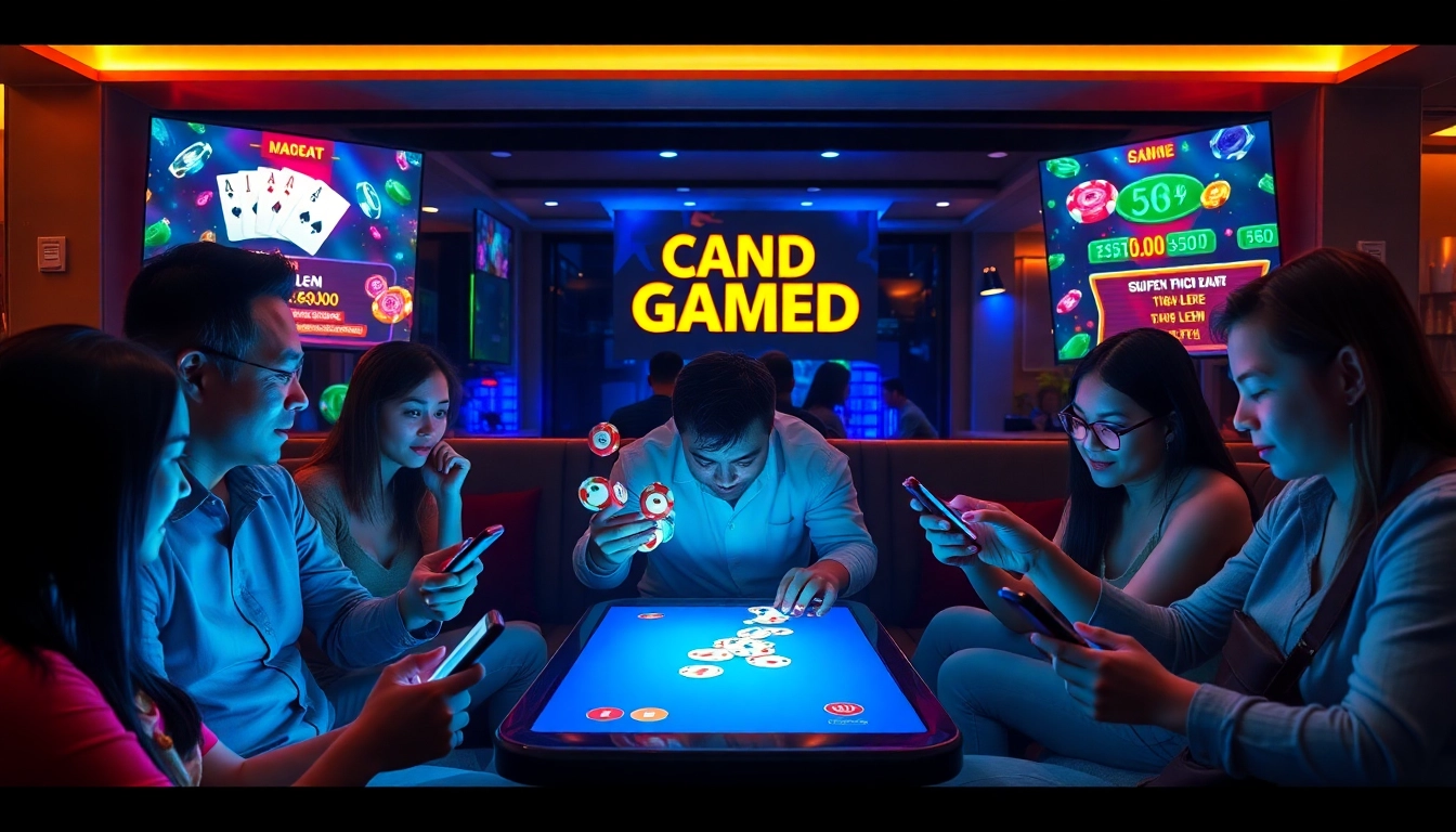 Players immersed in online card games at topgamebaidoithuong.mx, showcasing excitement and vibrant gaming graphics.