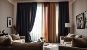 Verduisterende gordijnen in een stijlvolle woonkamer zorgen voor een gezellige sfeer.
