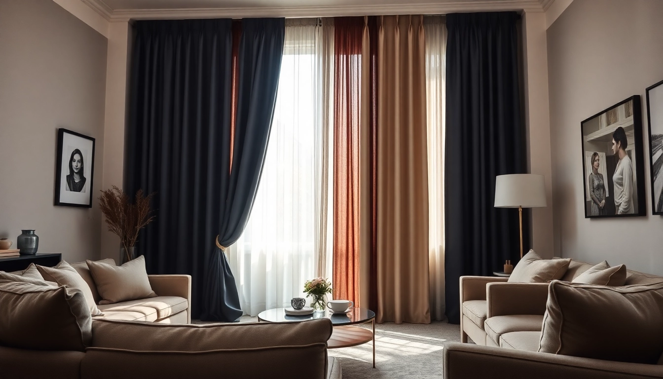 Verduisterende gordijnen in een stijlvolle woonkamer zorgen voor een gezellige sfeer.