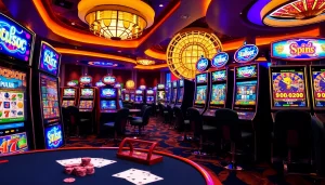 Rasakan permainan yang mendebarkan di kasino yang ramai dengan mesin slot deposit pulsa yang berkilauan.