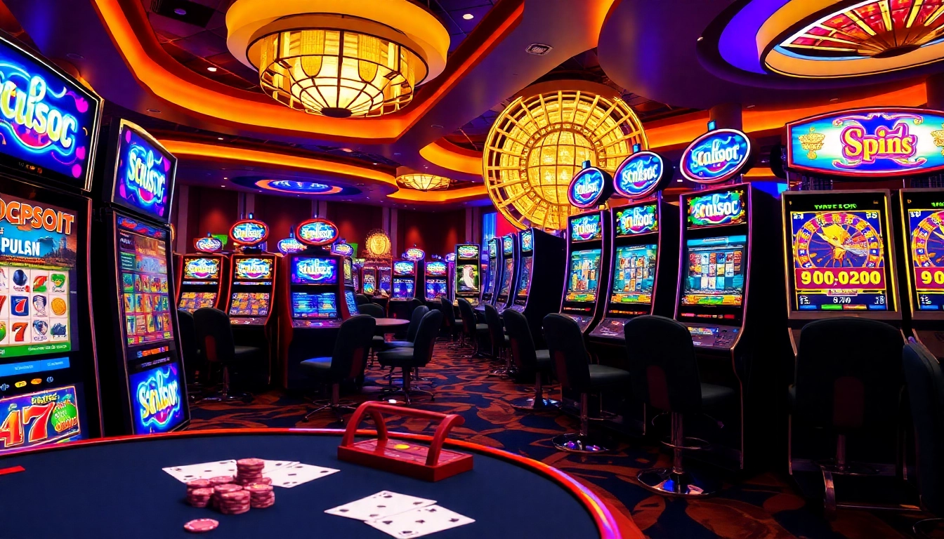 Rasakan permainan yang mendebarkan di kasino yang ramai dengan mesin slot deposit pulsa yang berkilauan.