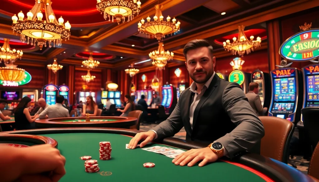 Experience the excitement of 23win with players engaging at a vibrant casino gaming table.