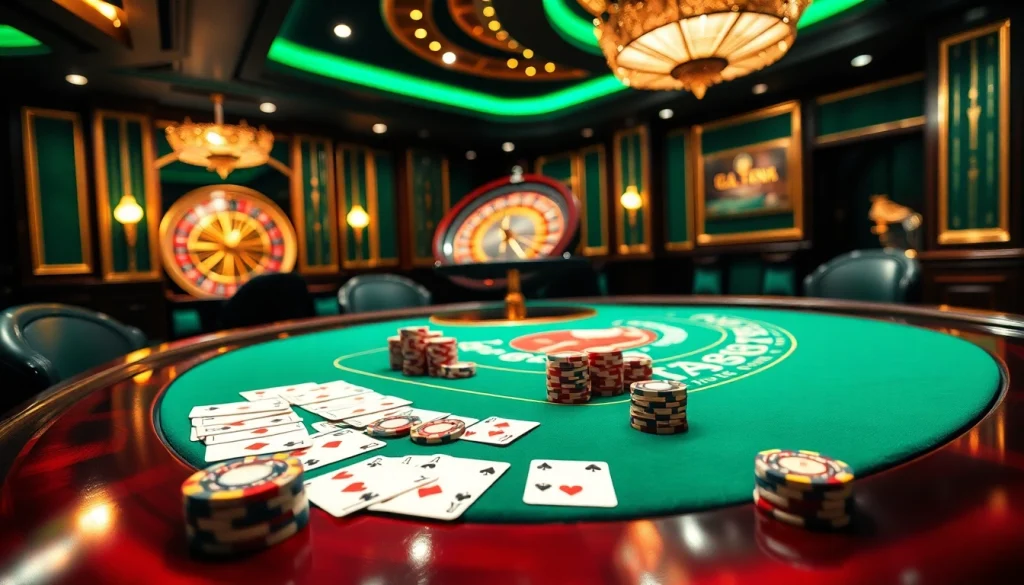 Experience the thrill of high-stakes poker at a luxurious casino table featuring TR88 chips and cards.