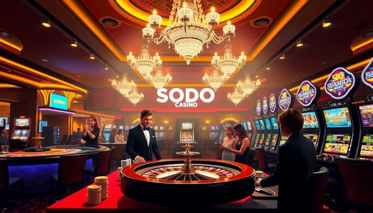 SODO CASINO features vibrant gambling tables and lively players enjoying exciting casino games.