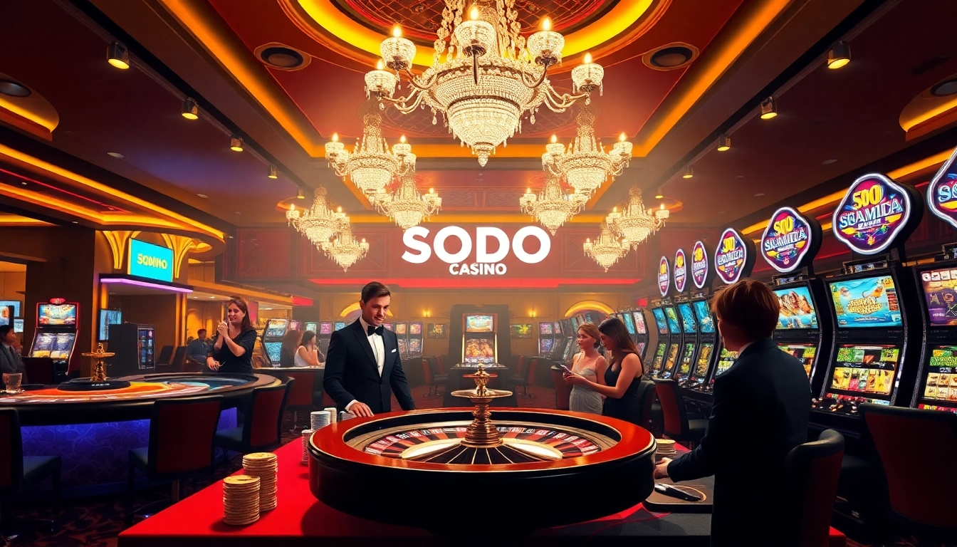 SODO CASINO features vibrant gambling tables and lively players enjoying exciting casino games.