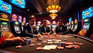 Engage with RIKVIP's exciting online casino experience, featuring vibrant poker tables and colorful chips.