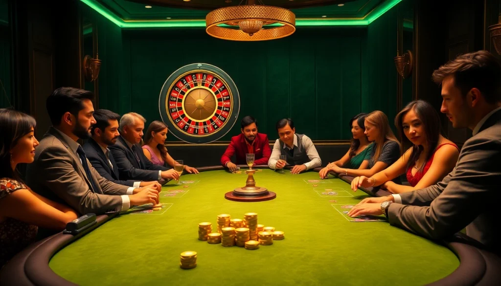 Experience thrilling poker action at go8's luxurious casino tables, surrounded by excitement and elegance.