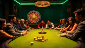 Experience thrilling poker action at go8's luxurious casino tables, surrounded by excitement and elegance.