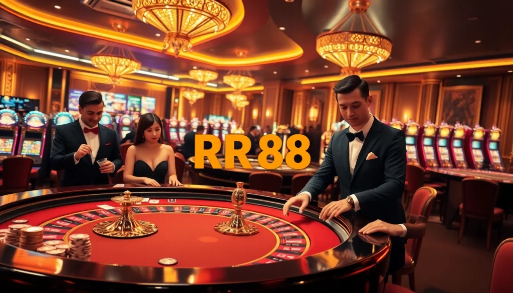 Experience the thrill of casino gaming at RR88 with vibrant lights and exciting gameplay.