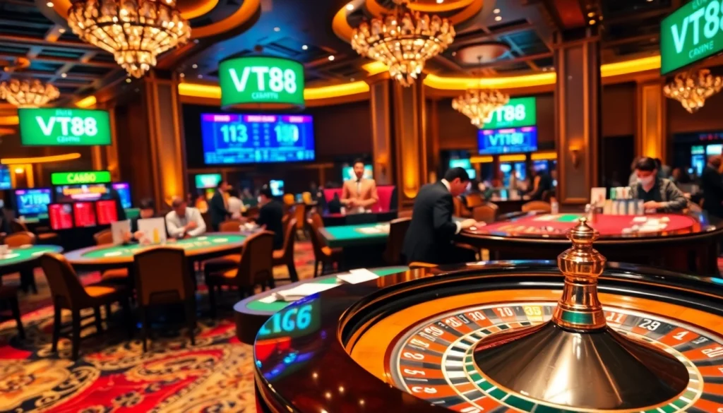 VT88 players engaging in a thrilling game of roulette in a luxurious casino.