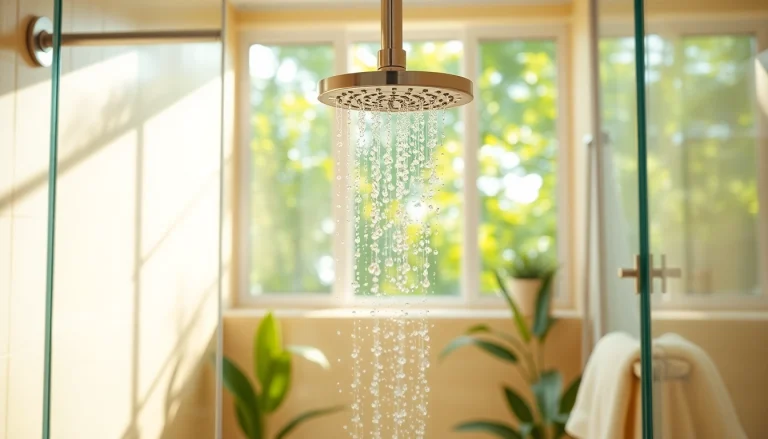 Enjoying a refreshing sunny shower experience in a bright, serene bathroom setting.