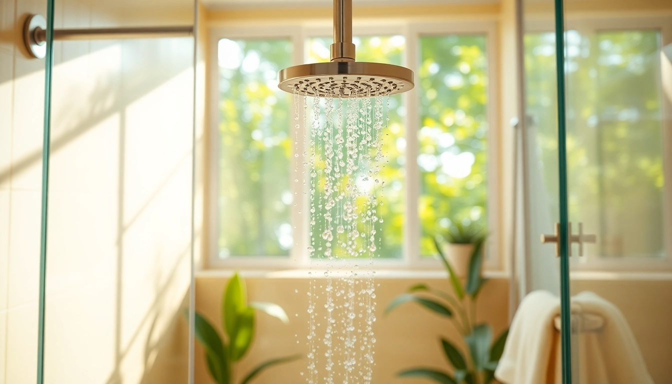 Enjoying a refreshing sunny shower experience in a bright, serene bathroom setting.