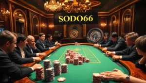 SODO66 casino scene with a high-stakes poker table and colorful chips in play.