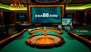 An exciting gaming scene at https://xx88.today/ featuring a roulette wheel and online gambling interface for players.