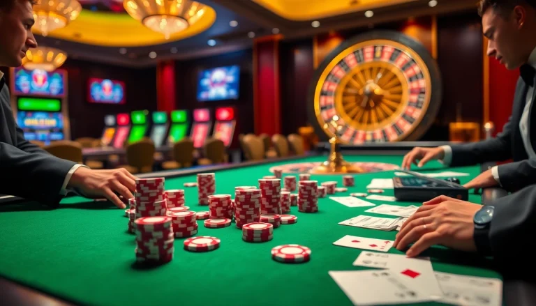 Experience thrilling gameplay at 68VIP with an elegantly designed casino scene featuring poker chips and a roulette wheel.