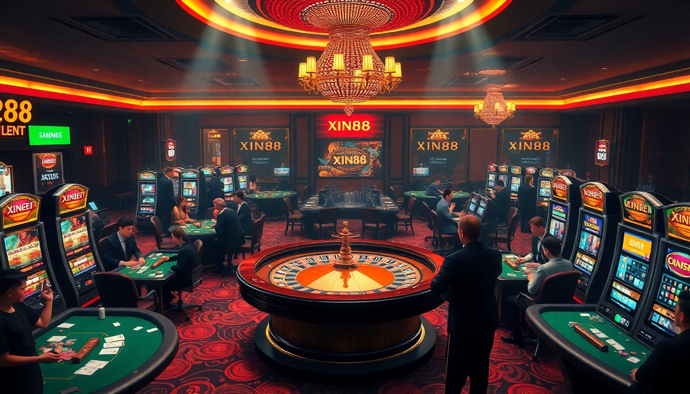 Experience the excitement of xin88 as sophisticated gamblers place bets at a vibrant casino.