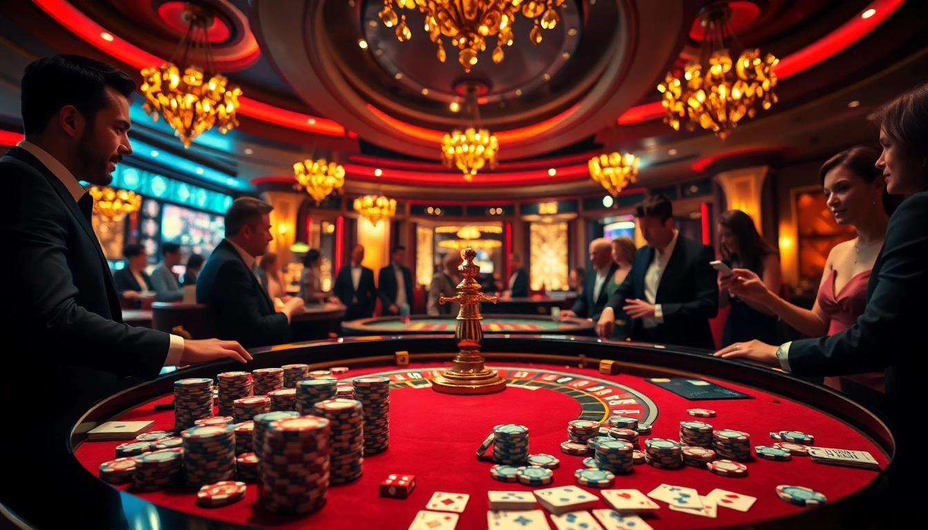 Excited players enjoy a luxurious casino experience centered around MMOO-themed roulette tables.
