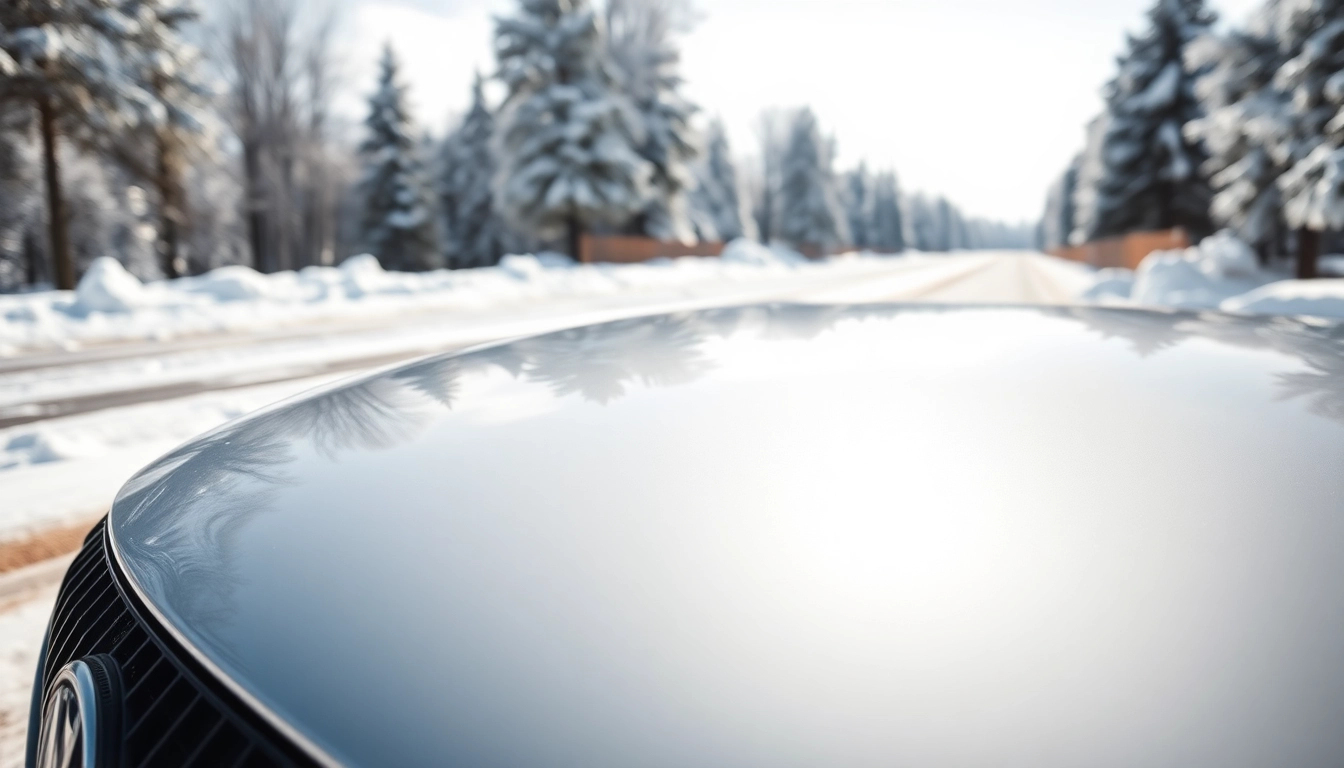 PPF winter road salt protection showcased on a vehicle in a snowy landscape.
