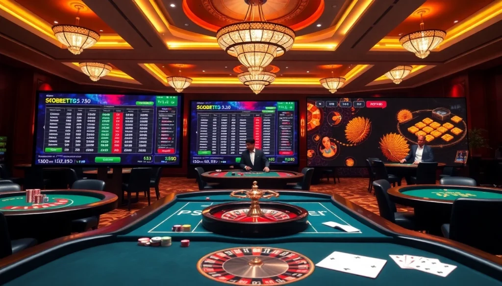 Engage with sbobet's thrilling online betting experience surrounded by vibrant casino elements.