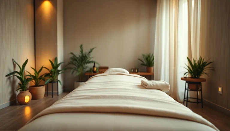 편안한 마사지 테이블과 차분한 분위기가 어우러진 출장마사지 설정.