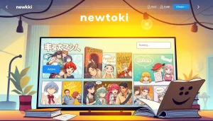 newtoki 웹사이트의 인터페이스를 보여주는 전문적인 일러스트