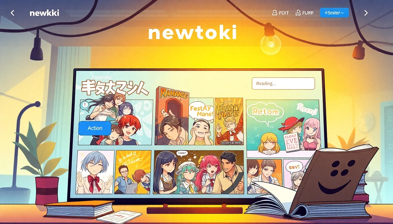 newtoki 웹사이트의 인터페이스를 보여주는 전문적인 일러스트