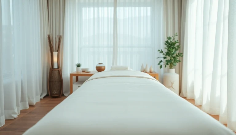 편안함과 안식을 강조하는 마사지 치료 방의 평온한 모습, 마사지 요법을 부각시킴.