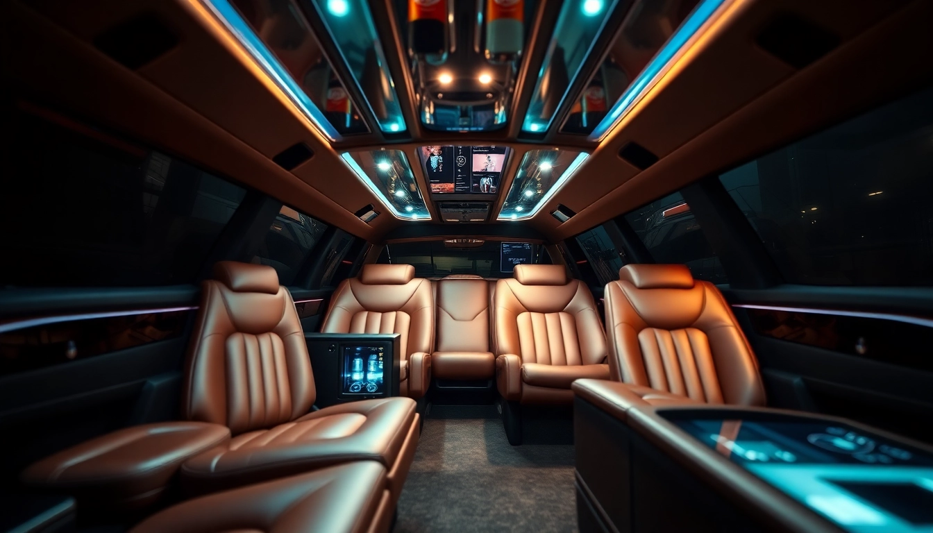 Luxurious Los Angeles limo interior featuring plush seating and ambient lighting.