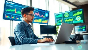 Optimize LinkedIn Sales Navigator scraper data with focused analysis in a modern office.