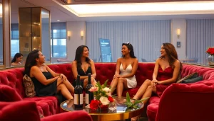 Premium Singapore escort service in an elegant lounge setting with stylish escorts.