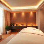 편안한 색상과 에센셜 오일이 어우러진 평화로운 치료실에서 프리미엄 인천마사지를 경험하세요.