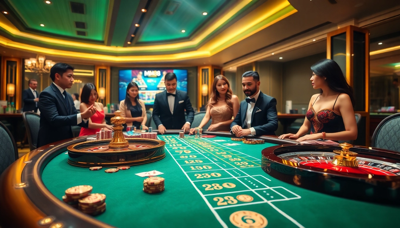 Players at MM88 casino table strategize while enjoying an exhilarating gaming experience.