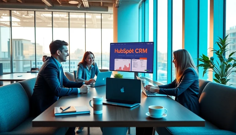 Learn about hubspot crm free with a focused team collaborating in a modern office.