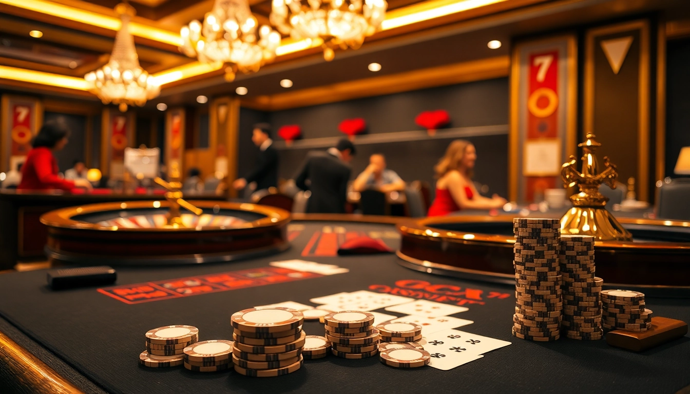 Experience excitement at gori77 with a luxurious casino table featuring poker chips and cards.