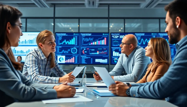 Analyze competitive intelligence faqs with business professionals in a modern office setting.