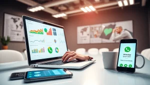 Enhance efficiency with WhatsApp Smart CRM in a vibrant workspace featuring analytics.