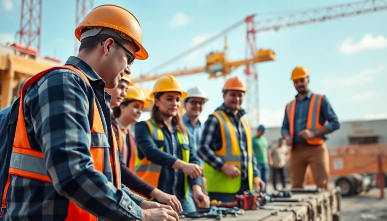 Workers demonstrating collaboration for nccer certification on a construction site.