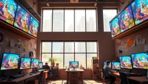 Animationsagentur in einem kreativen Studio mit lebendigen Farben und inspirierender Atmosphäre.