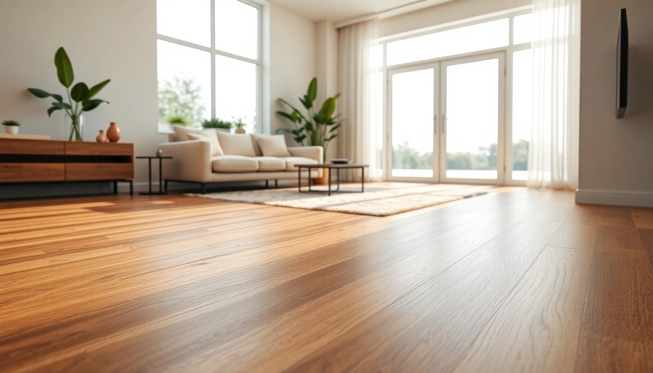 Flooring displayed in a modern living room featuring bright light and natural textures.