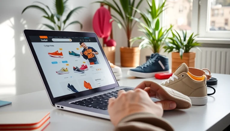 레플리카 사이트에서 온라인 쇼핑을 즐기는 모습, Trendy한 분위기 속에서 다양한 제품들을 탐색하는 사용자