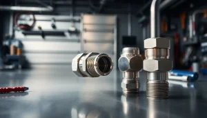 Fuel line AN fittings displayed prominently, emphasizing their metallic details and applications in automotive engineering.