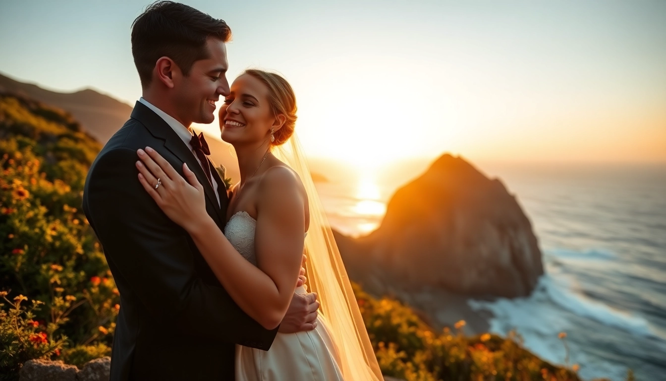 Big Sur wedding photographer capturing a couple's intimate sunset moment against stunning cliffs.
