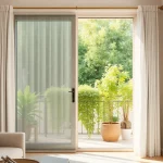 Wysokiej jakości moskitiery na drzwi balkonowe z eleganckim wykończeniem w nowoczesnym wnętrzu.