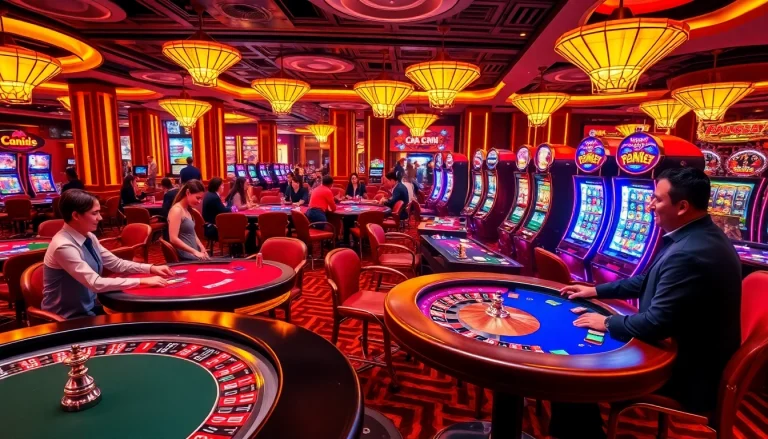 Players enjoying various games at LC88, highlighting excitement and engagement in an upscale casino setting.