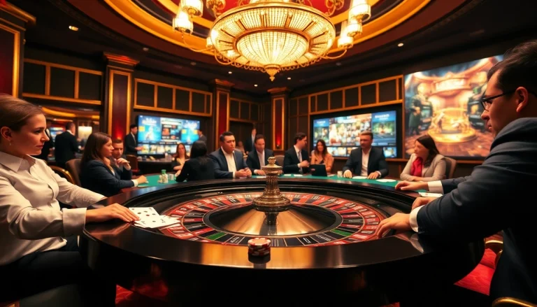 LUCK8 Roulette table with glamorous players and vibrant gambling atmosphere.